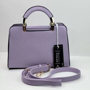 Womens Small Handbag Purse Top Handle Strap Purple 3 Compartments Zip Crossbody